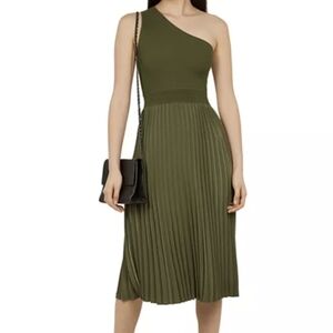 Ted Baker Olive One-Shoulder Pleated Midi Dress SZ.3